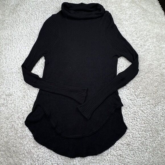 We The Free Waffle Knit Turtleneck Top Black - Picture 2 of 8